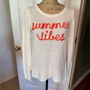 Cream Knit Sweater with Orange "Summer Vibes" Script
